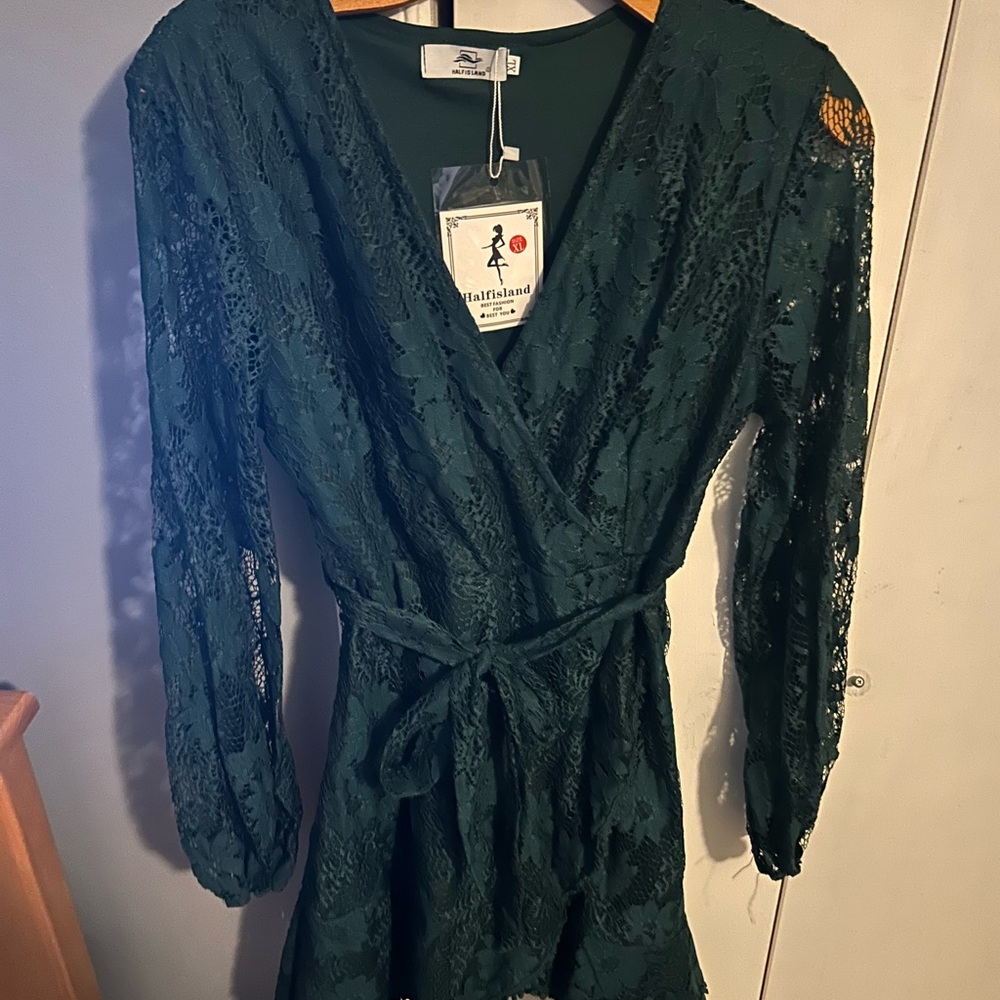 Green Lace Long Sleeve Dress